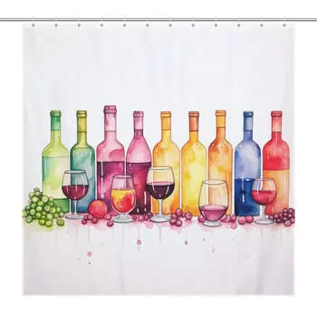 Roztomilé Farebné Akvarel Víno Sprchový Záves pre Kúpeľňa Vodotesný s 12pcs Háčiky Neo-Pop Ikonografie