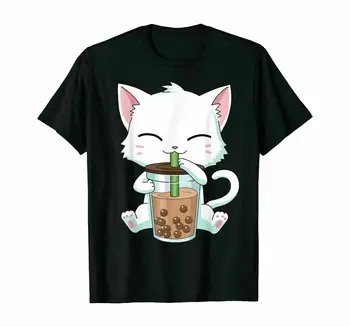 Roztomilý Kawaii Bubble Tea Boba Mlieko Čaj Anime Cat T-Shirt Vtipné Tričko Darček Trend