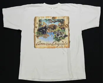Zriedkavé Ročníka American Originály Zvieratá Buffalo Medveď, Jeleň Mýval T Shirt 90. rokov XL