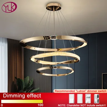 Moderné led luster pre obývacia izba kreatívny dizajn tri prstene krištáľové lampy luxusné domova zlato závesné svietidlo